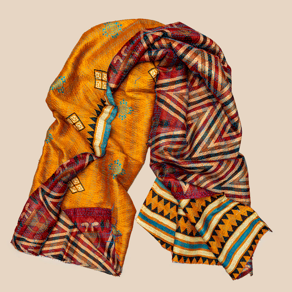 Sari Silk Kantha Shawl 01