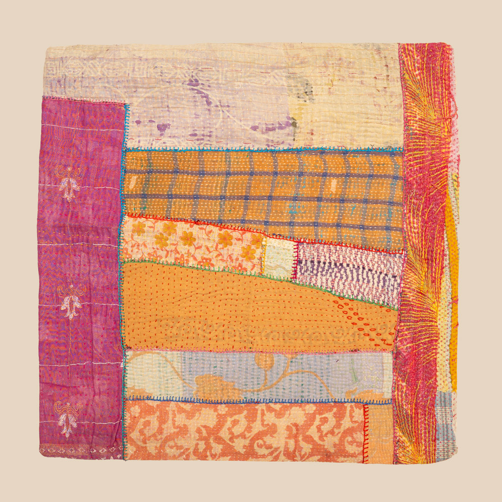 Colorful vintage kantha pillow 50x50 made from recycled Indian cotton | patchwork kantha kussen | boho cushion for sofa, garden, terrace or bohemian interior