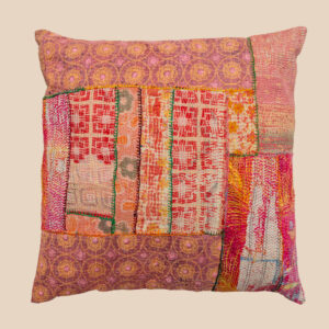 Handmade vintage kantha cushion 50x50 | patchwork sierkussen uit India van gerecycled katoen | colorful boho pillow for sofa, garden seating, terrace decor