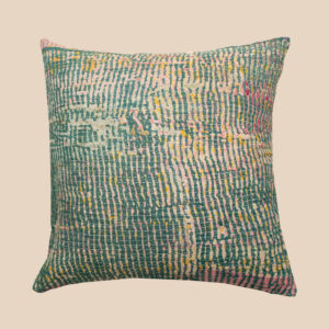 Vintage Kantha cushion in a single faded colour with visible hand stitching and soft texture.