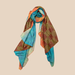 Vintage Banjara scarf made from soft sari fabric with layered colours and delicate embroidery.
