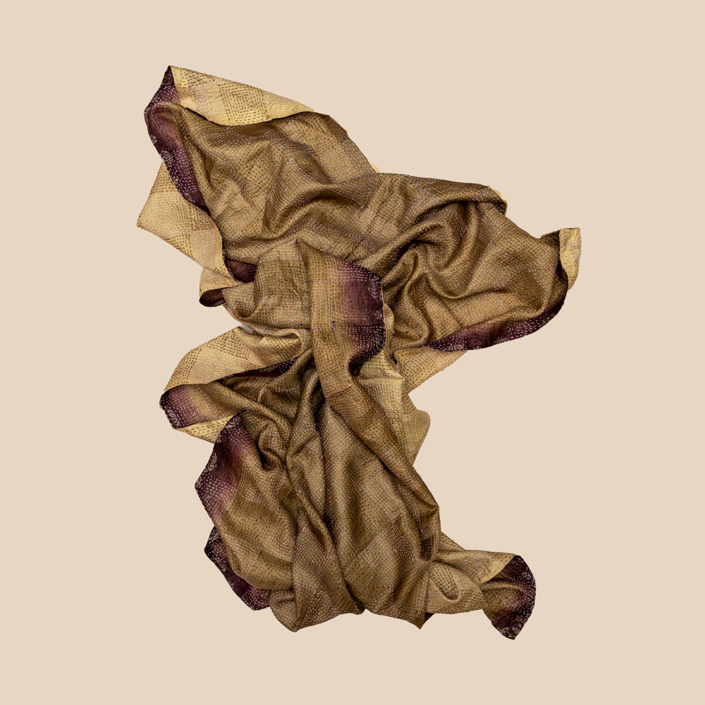 Vintage Banjara scarf made from soft sari fabric with layered colours and delicate embroidery.