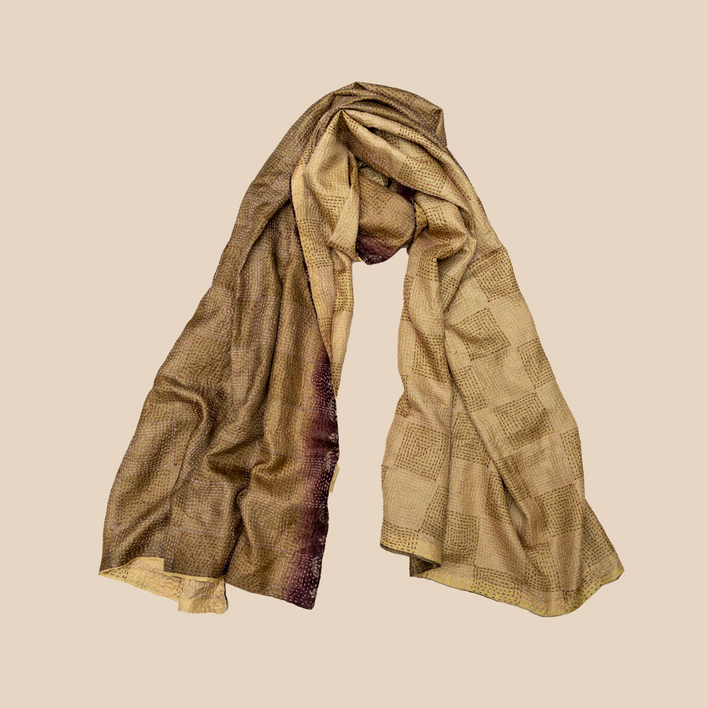 Vintage Banjara scarf made from soft sari fabric with layered colours and delicate embroidery.