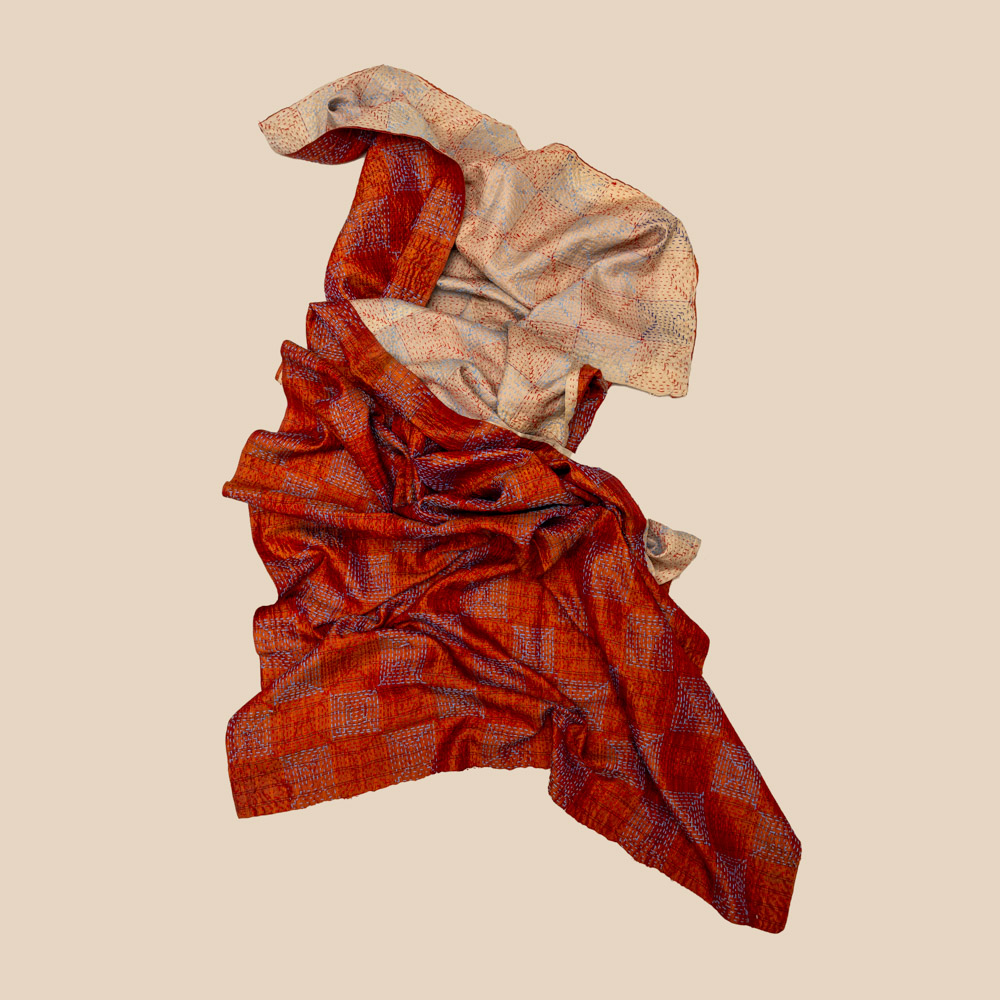 Vintage Banjara scarf made from soft sari fabric with layered colours and delicate embroidery.