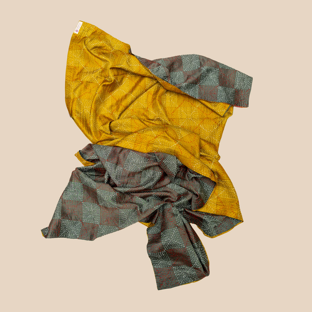 Vintage Banjara scarf made from soft sari fabric with layered colours and delicate embroidery.