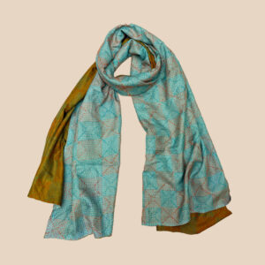 Vintage Banjara scarf made from soft sari fabric with layered colours and delicate embroidery.